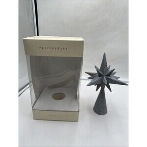 Pottery Barn Vintage Glitter Tree Topper Star Silver Crushed Glass Cone Base